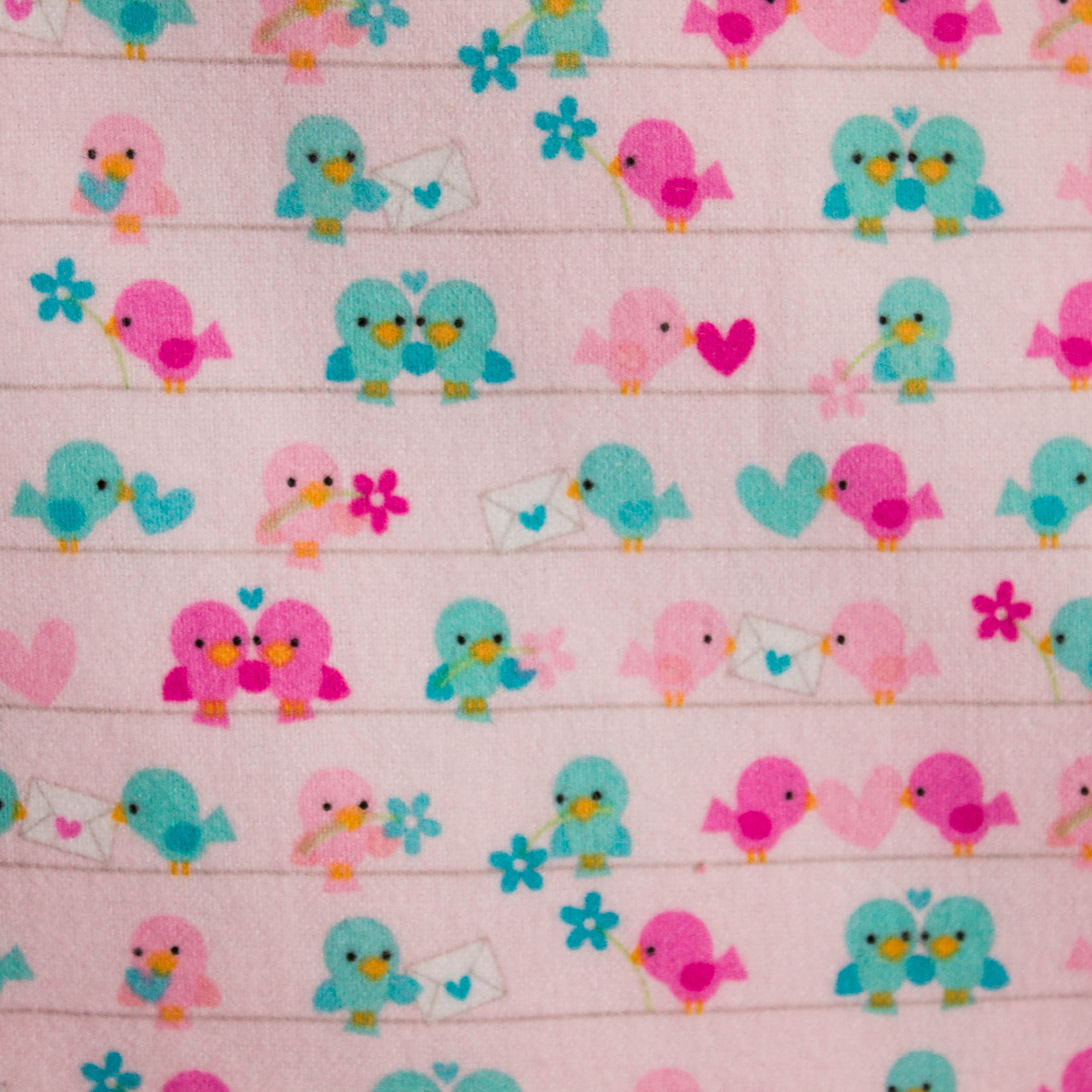 Flanel roze met roze / blauwe vogels